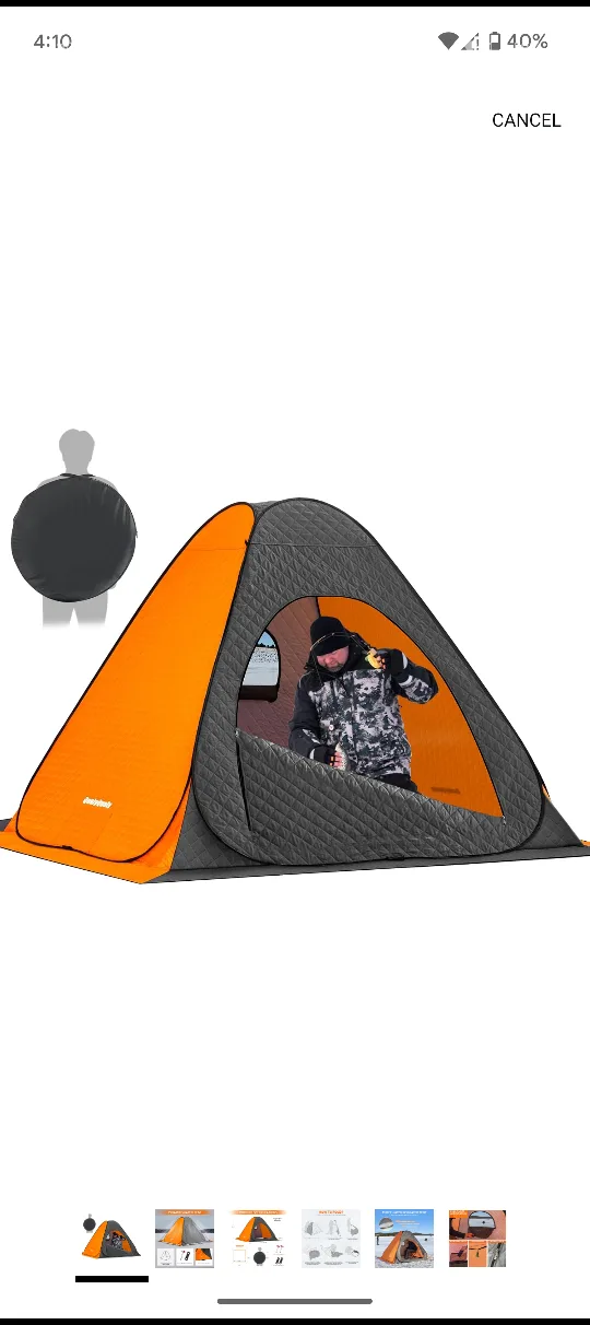Orange & Grey Pop-Up Ice Fishing Tent thumbnail