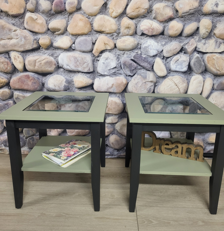End Tables with Glass Tops - Set of Two
