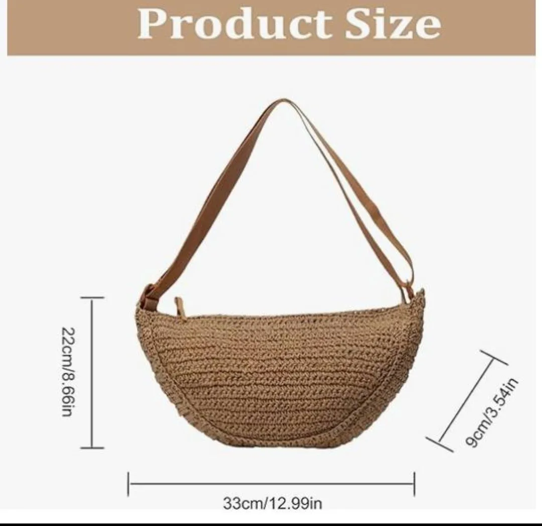 Straw Crossbody Bag, chic half moon bag with adjustable strap image indicator(3)