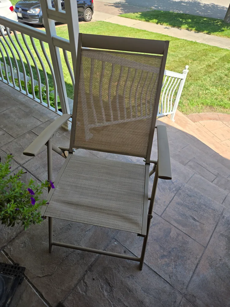 Two folding porch chairs. One chair is brand new. thumbnail