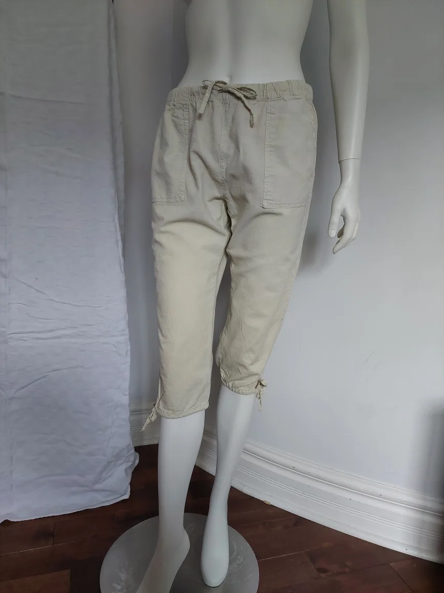Capri Pants - Beige, 100% Cotton thumbnail