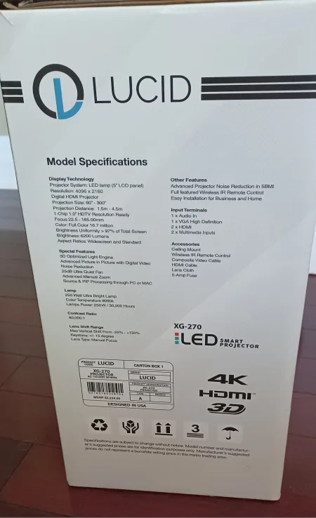 Lucid XG-270 LED Smart Projector - 4K HDMI 3D image indicator(3)