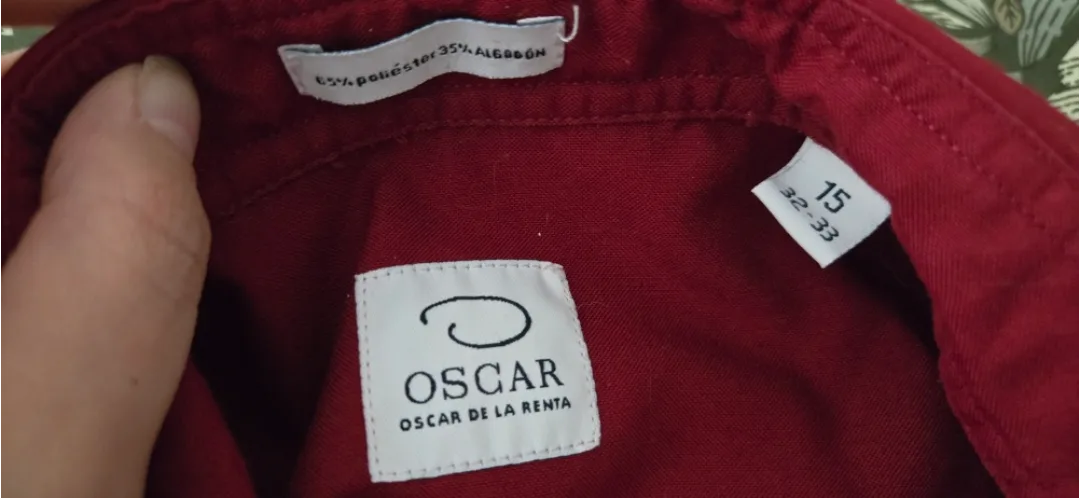 Oscar de la Renta Burgundy Dress Shirt - Size 15 image indicator(3)