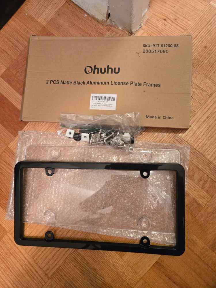 Ohuhu 2 PCS Matte Black Aluminum License Plate Frames thumbnail