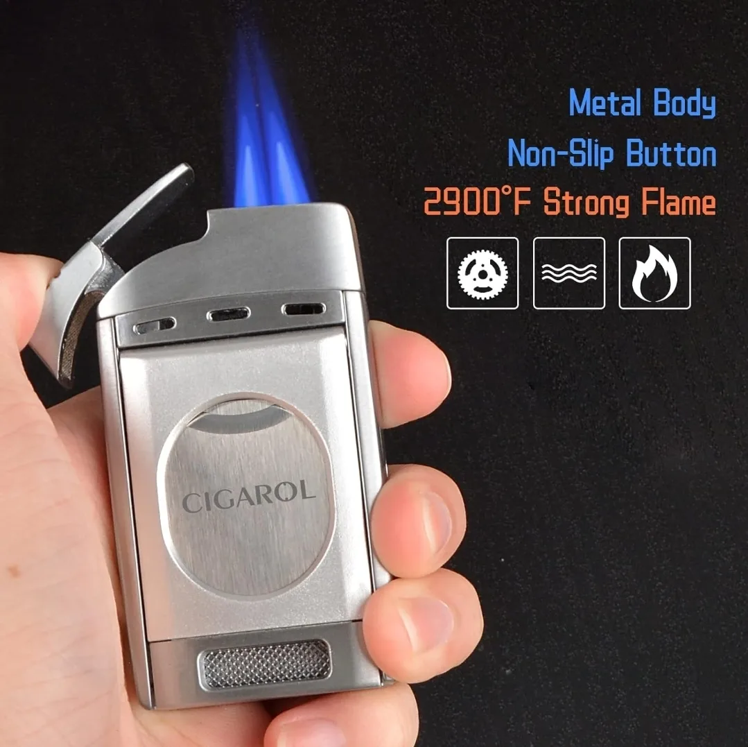 Cigarol Premium 2 in 1 Cigar Cutter & Jet Flame Lighter - Silver image indicator(7)