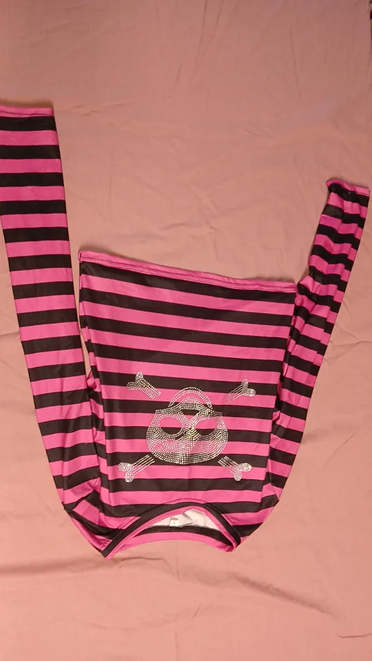 Pink & Black Striped Top with Skull thumbnail
