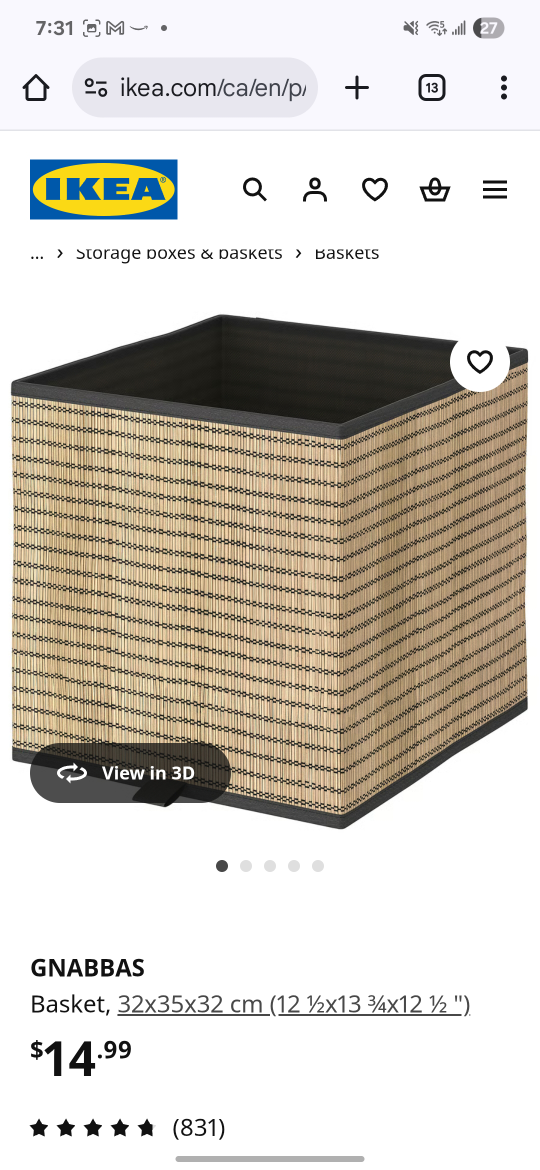 IKEA black wooden shelf with 6 bamboo boxes - photo 2
