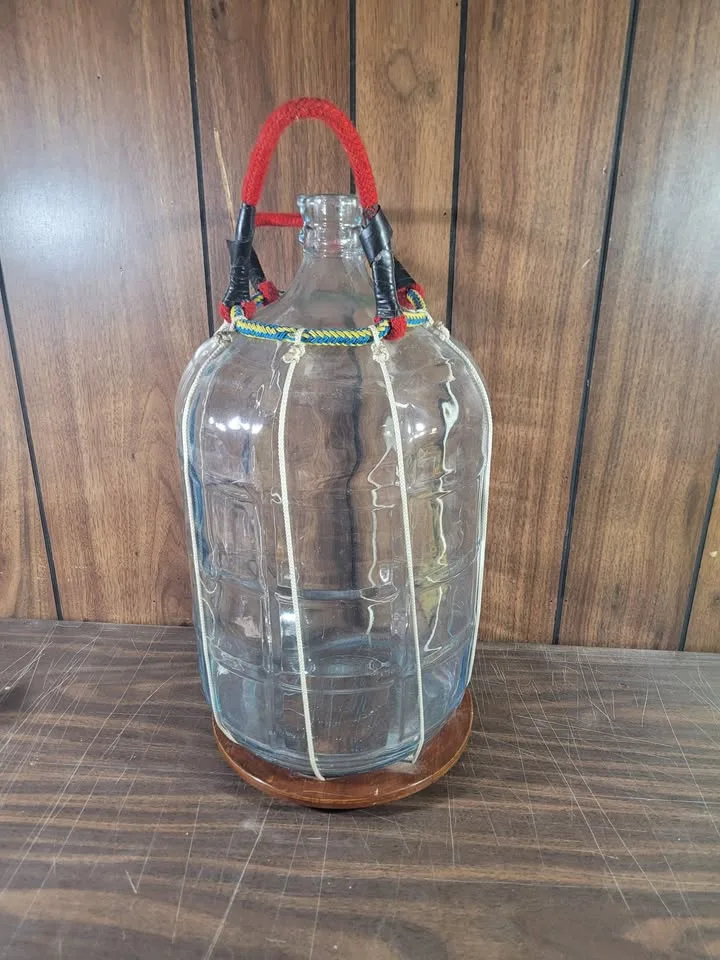 Vintage Glass Carboy Bottle with Wooden Stand thumbnail