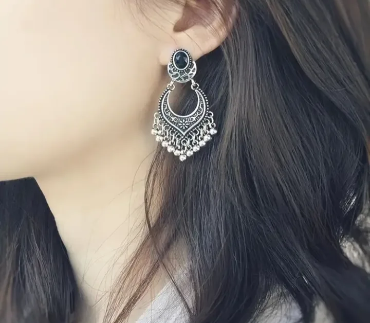 Silver Boho Dangle Earrings thumbnail