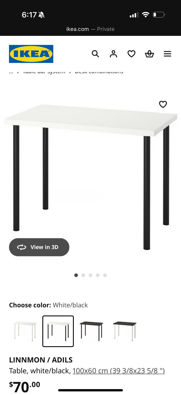 IKEA LINNMON / ADILS Table - White/Black