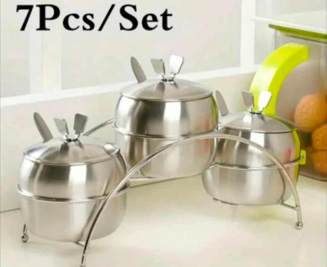 brand new stainless steel seasoning set with lid and spoon thumbnail
