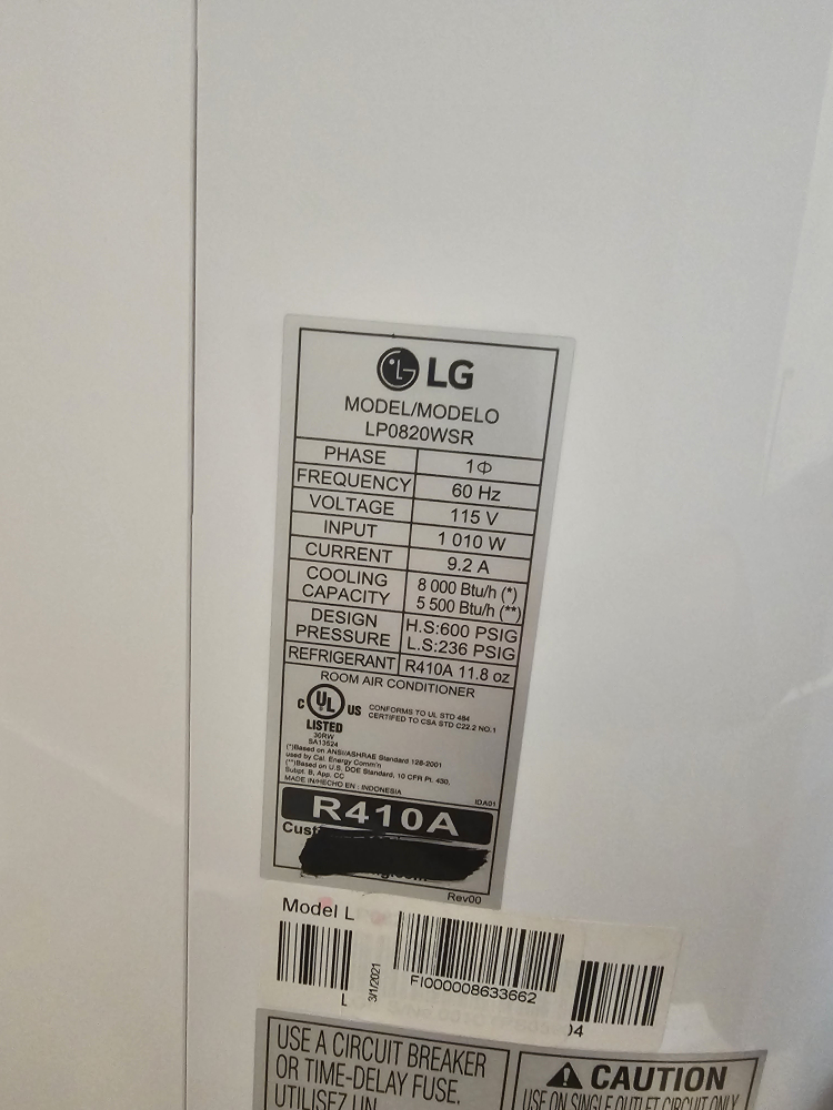 A/C LG LP0820WSR Portable Air Conditioner - photo 3