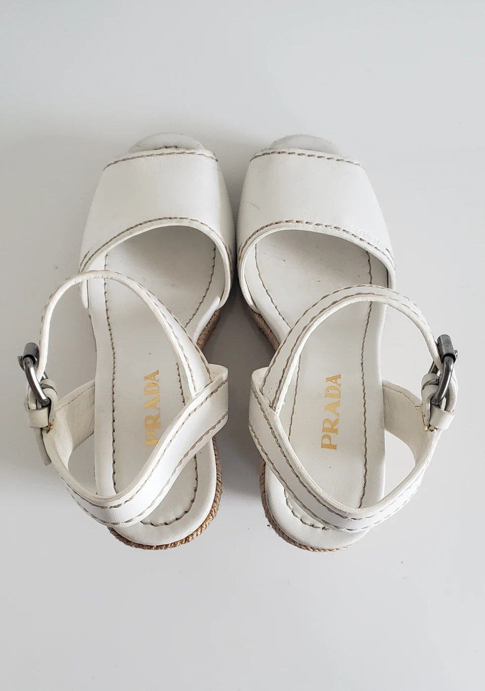 Prada White Leather Espadrille Wedge Heel Sandals - photo 3