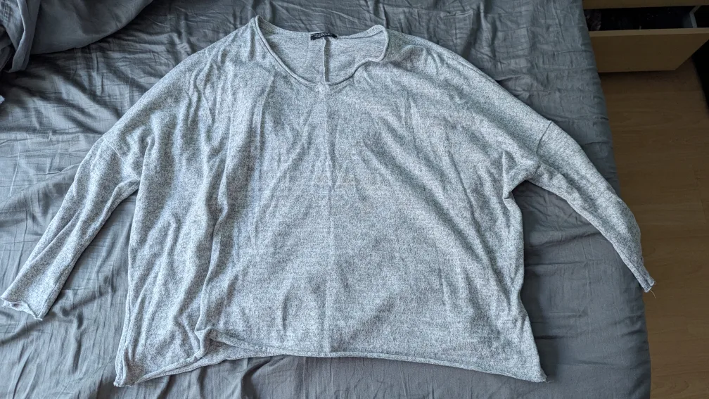 Topshop Grey V-neck Long Sleeve Top thumbnail