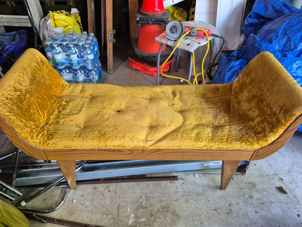 Vintage Yellow Velvet Ottoman Bench thumbnail