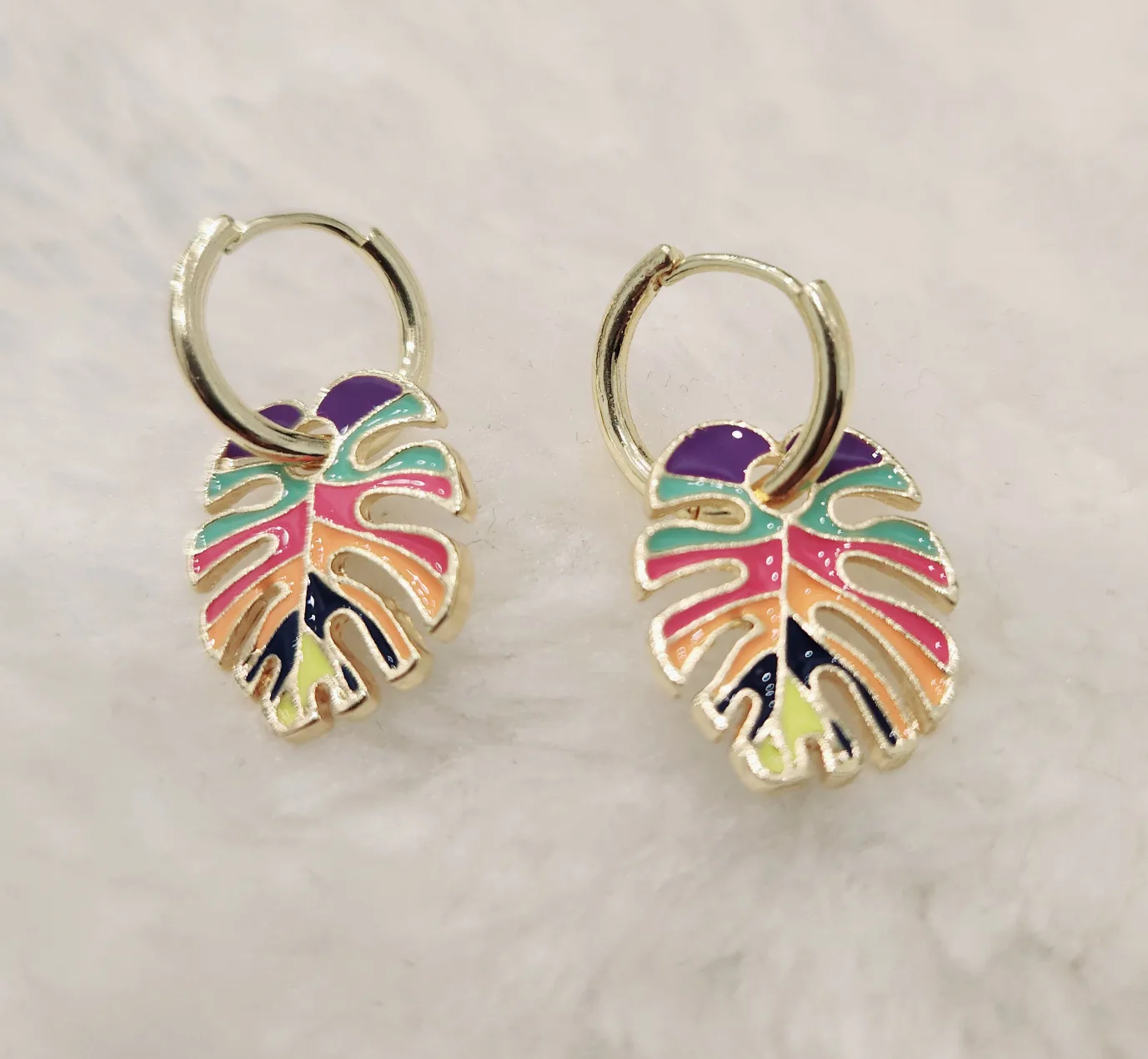 Multicoloured Monstera Hoop Earrings thumbnail