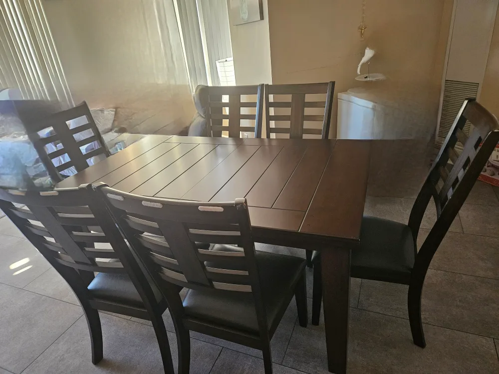 Dining Table with 6 Chairs - Brown Wood thumbnail