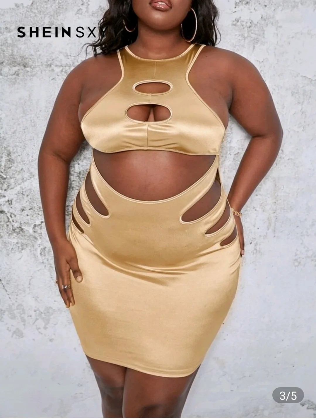 Shein Curve Gold Cutout Dress - Size 1XL image indicator(2)