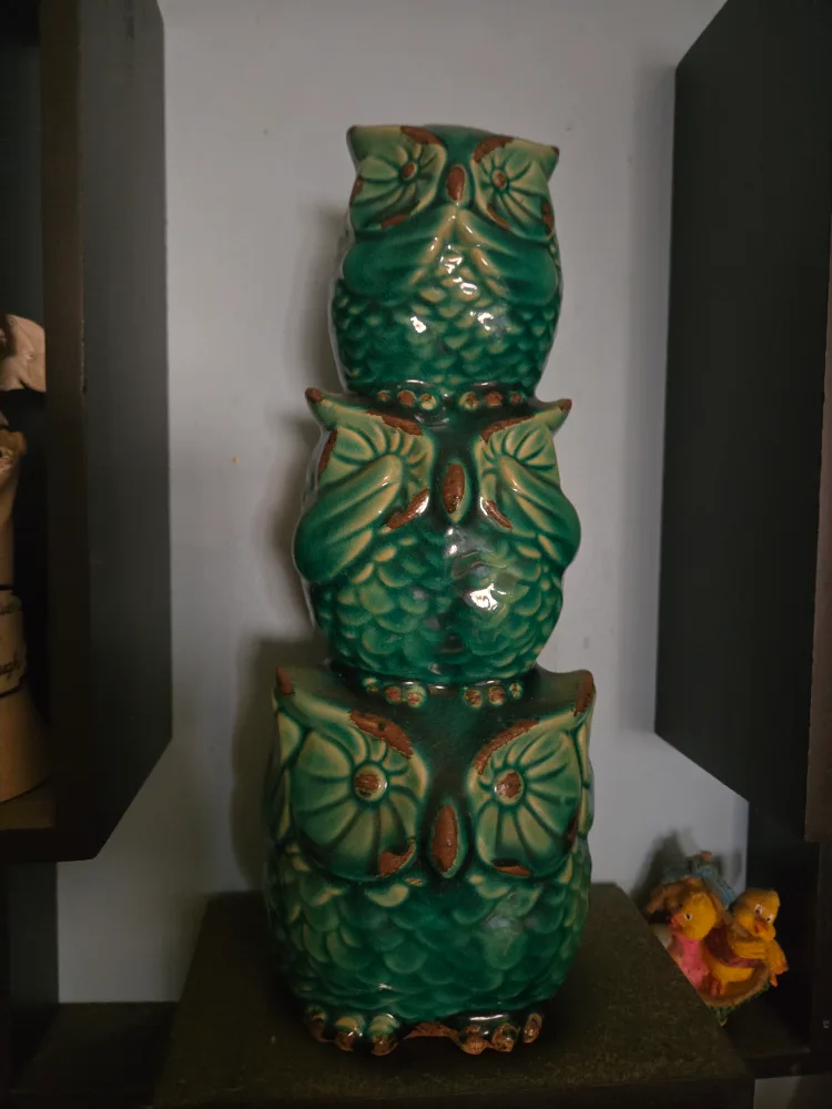 Stacked Ceramic Owl Decor - Green thumbnail