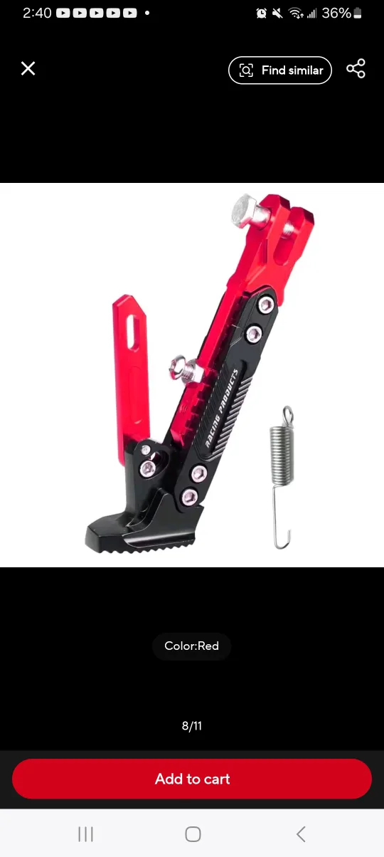 CNC Motorcycle Adjustable Side Kickstand - Red thumbnail
