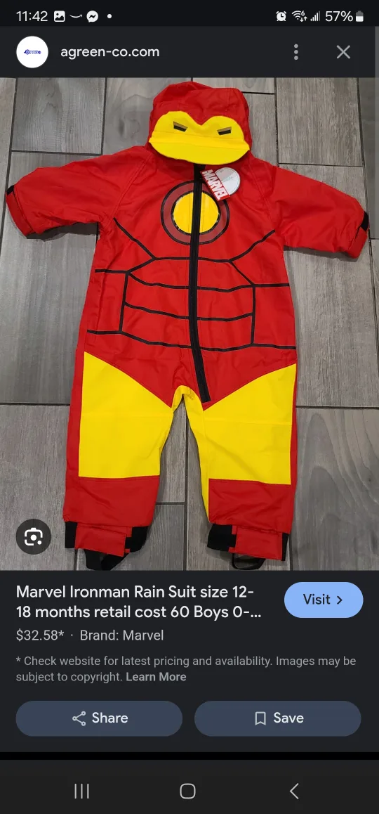 Marvel Ironman Rain Suit, Size 12-18 Months thumbnail