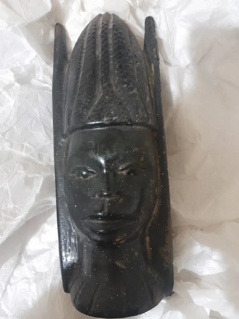 African Wood Carved Head Sculpture thumbnail