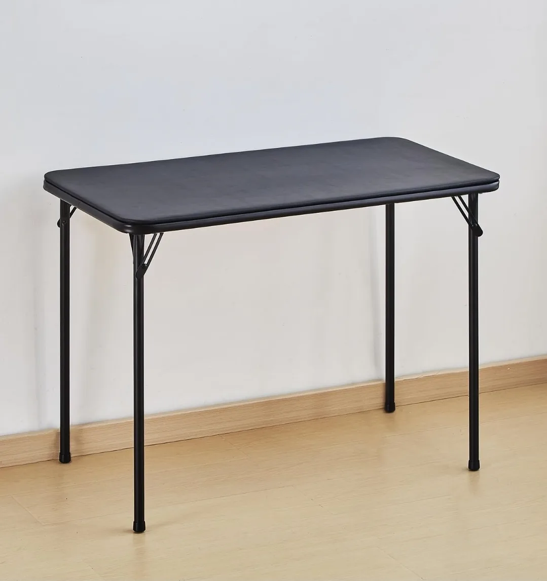 Folding Table – 38" Compact Black Desk | Vinyl Top, Metal Legs thumbnail