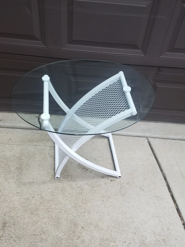 Glass Top Side Table - White Frame