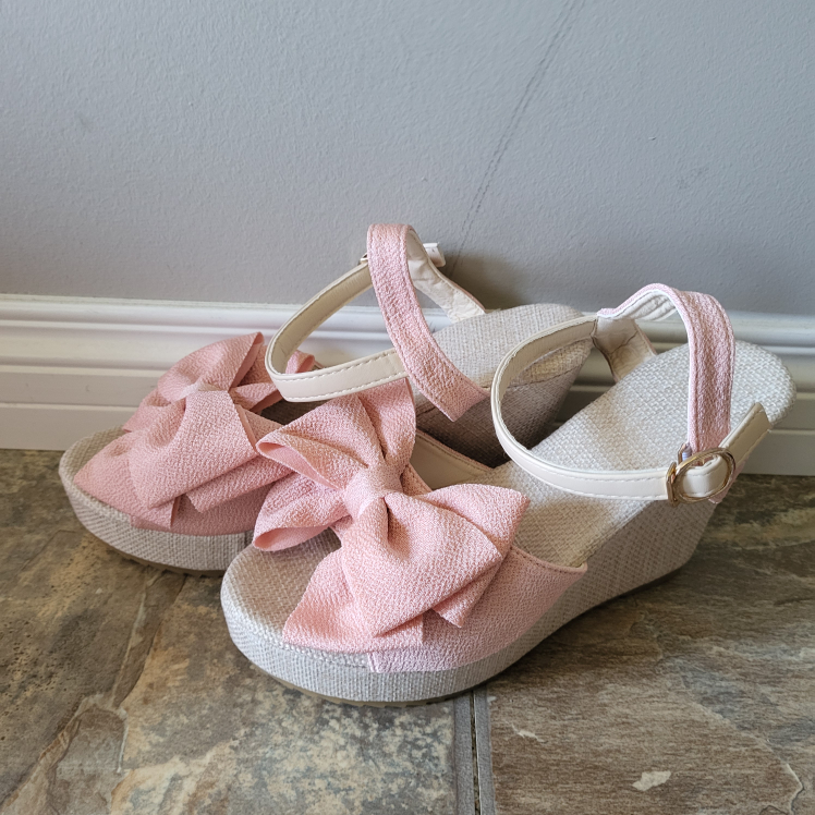 Pink Bow Wedge Sandals - Size 7 US