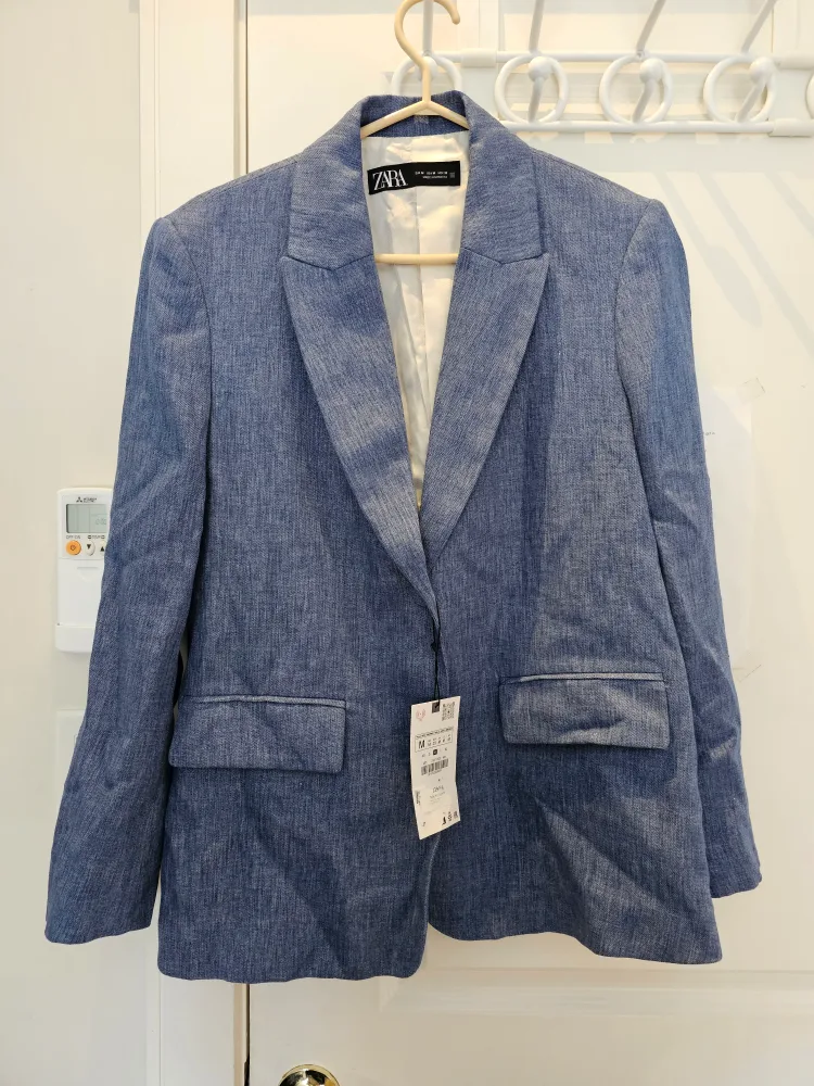 New Zara Blue Linen Blend Blazer - Size M thumbnail