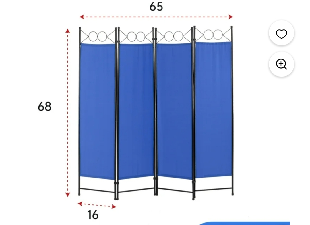 Blue 4-Panel Room Divider (65x68x16)