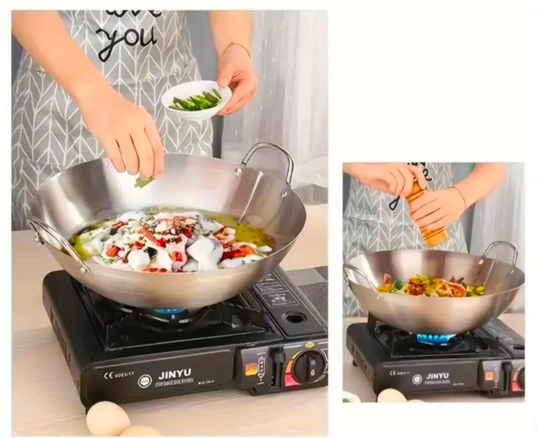 brand new 15 unch high quality Stainless Steel Wok with handles image indicator(7)