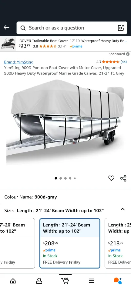 900D Pontoon Boat Cover, 21-24 ft, Grey, New thumbnail