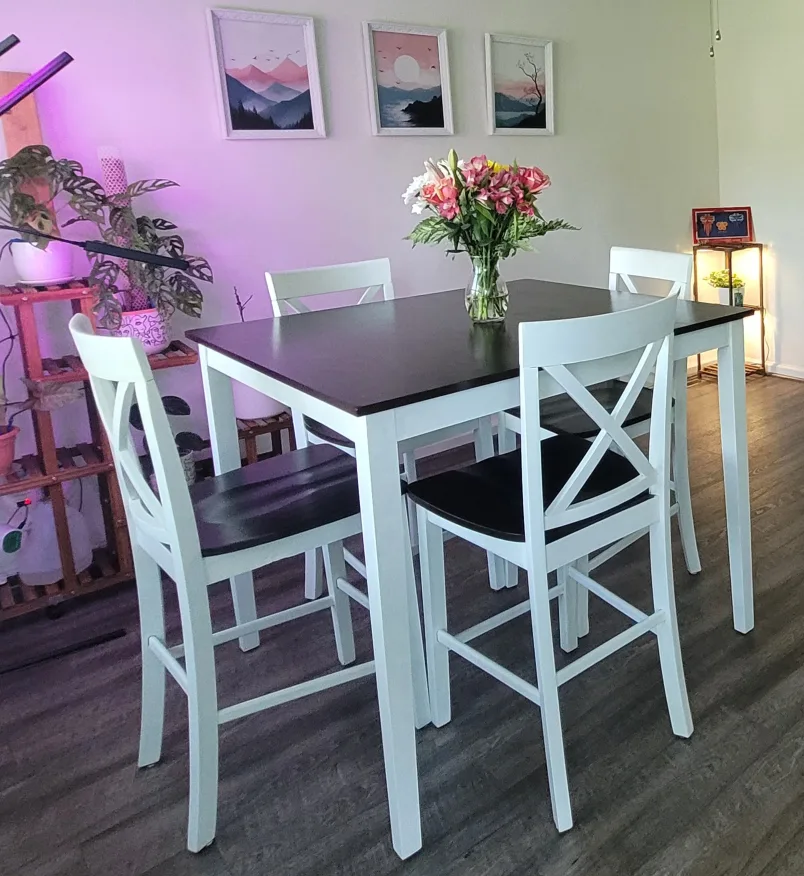 Square Dining Table with 4 Chairs - White & Brown Set thumbnail