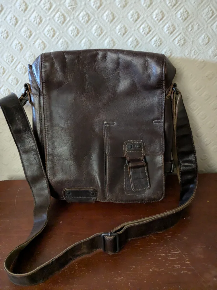 Aunts & Uncles Brown Leather Messenger Bag thumbnail
