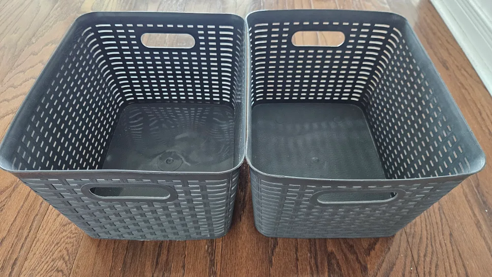 Two Grey Woven Storage Baskets 14*11*9 inches thumbnail