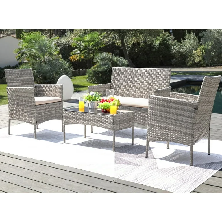 Wicker Patio Furniture Set - Loveseat, Chairs, Coffee Table thumbnail