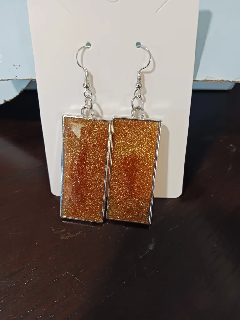Handmade Dangle Earrings - Gold Glitter
