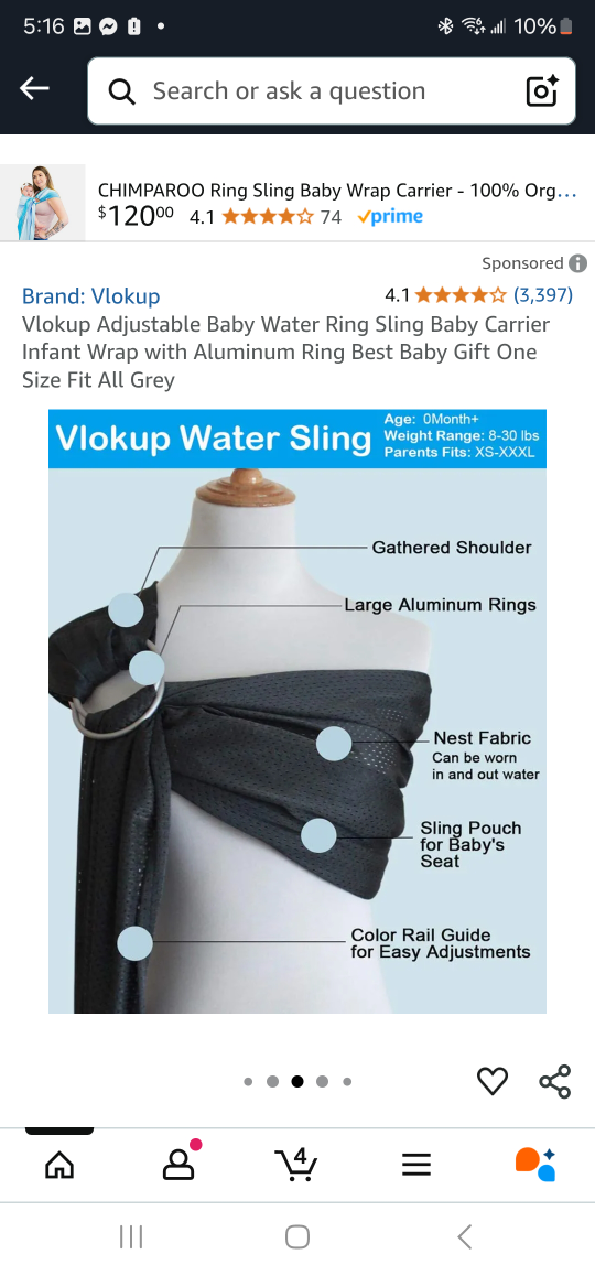 Vlokup Adjustable Baby Water Ring Sling - Grey - photo 2