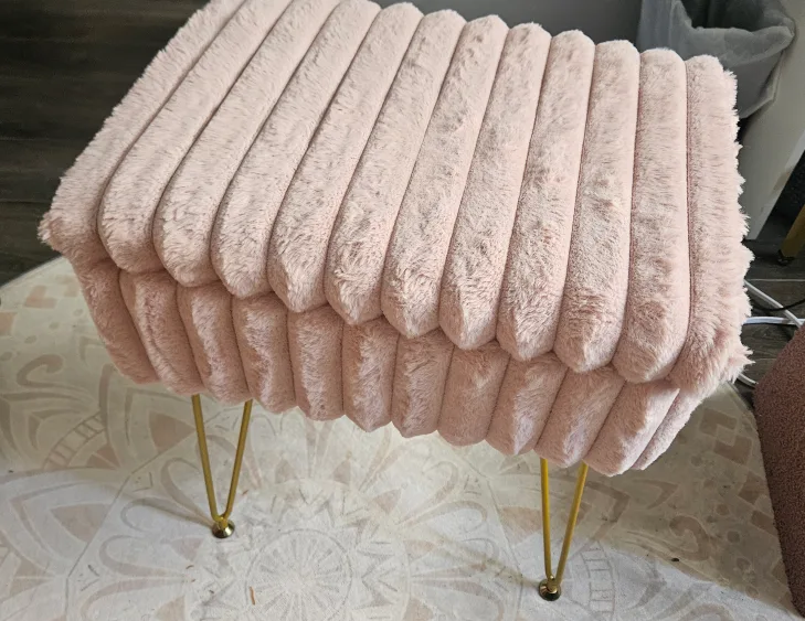 Pink Vanity Stool/StorageOttoman with Gold Legs thumbnail