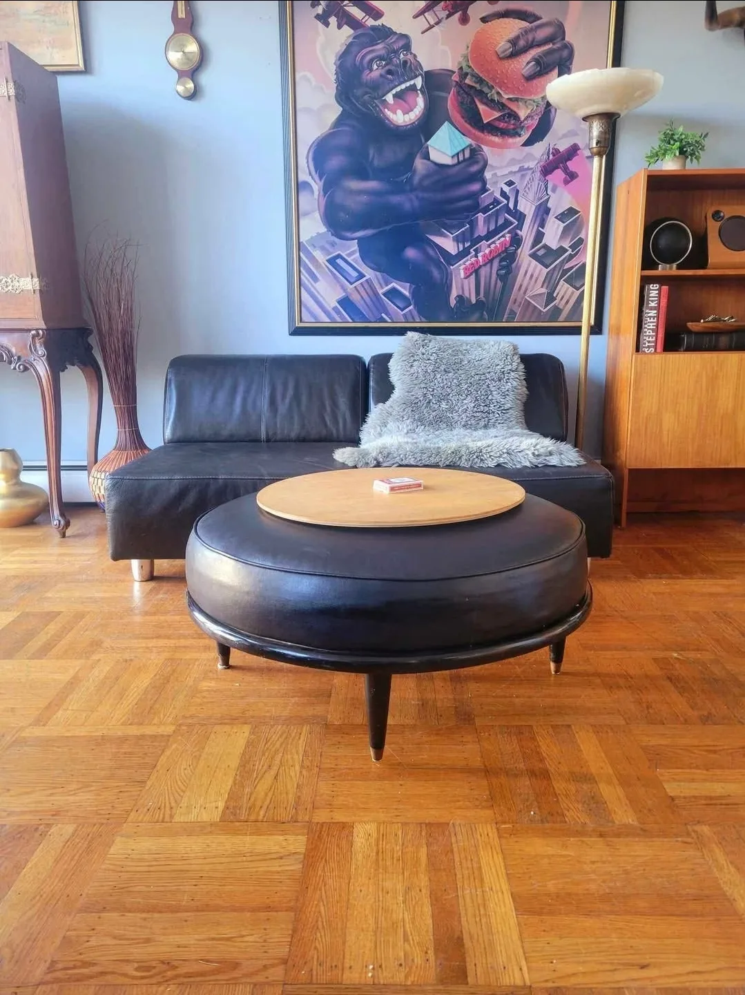 MCM Round Leather Ottoman Coffee Table thumbnail