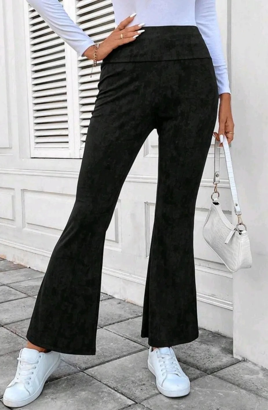 Shein Black/Dark Grey Tye-Dye Style Flare Leggings - Size M thumbnail