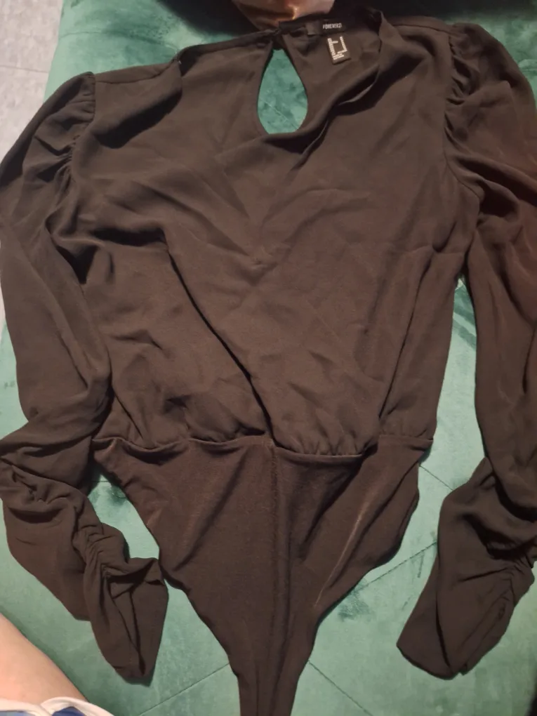 Forever 21 Black Long Sleeve Bodysuit - Size L thumbnail