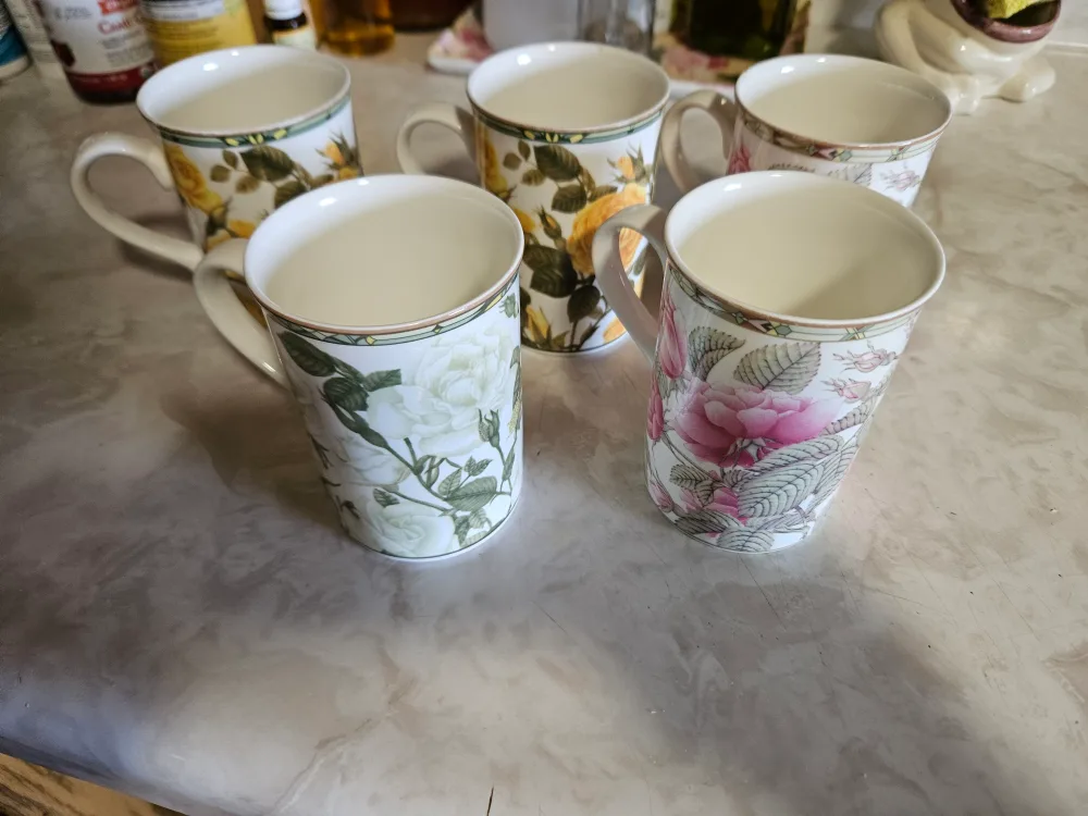 Royal Bone China Roses Collector's Mugs set of 5 and set of 4
