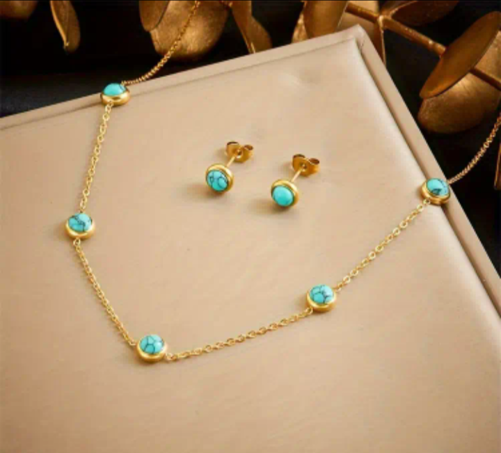 Turquoise Stone Necklace and Earring Set