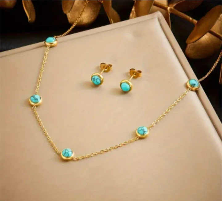 Turquoise Stone Necklace and Earring Set thumbnail