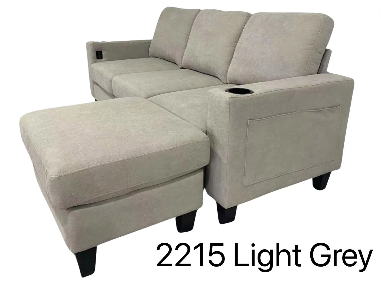 Light Grey Sofa with Ottoman thumbnail