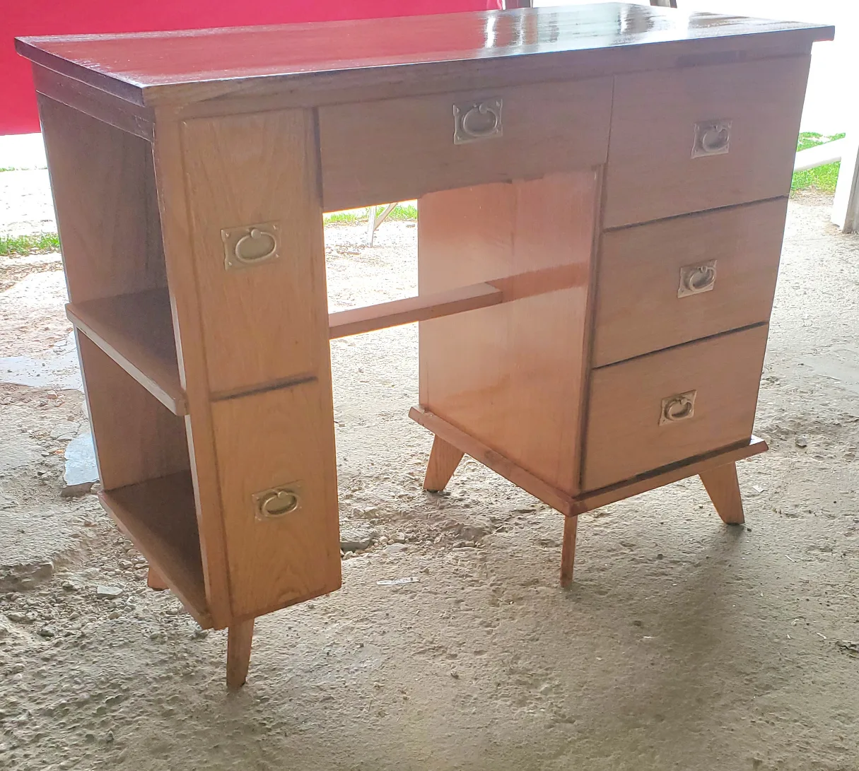 Wooden Desk with Drawers & Bookshelf MCM