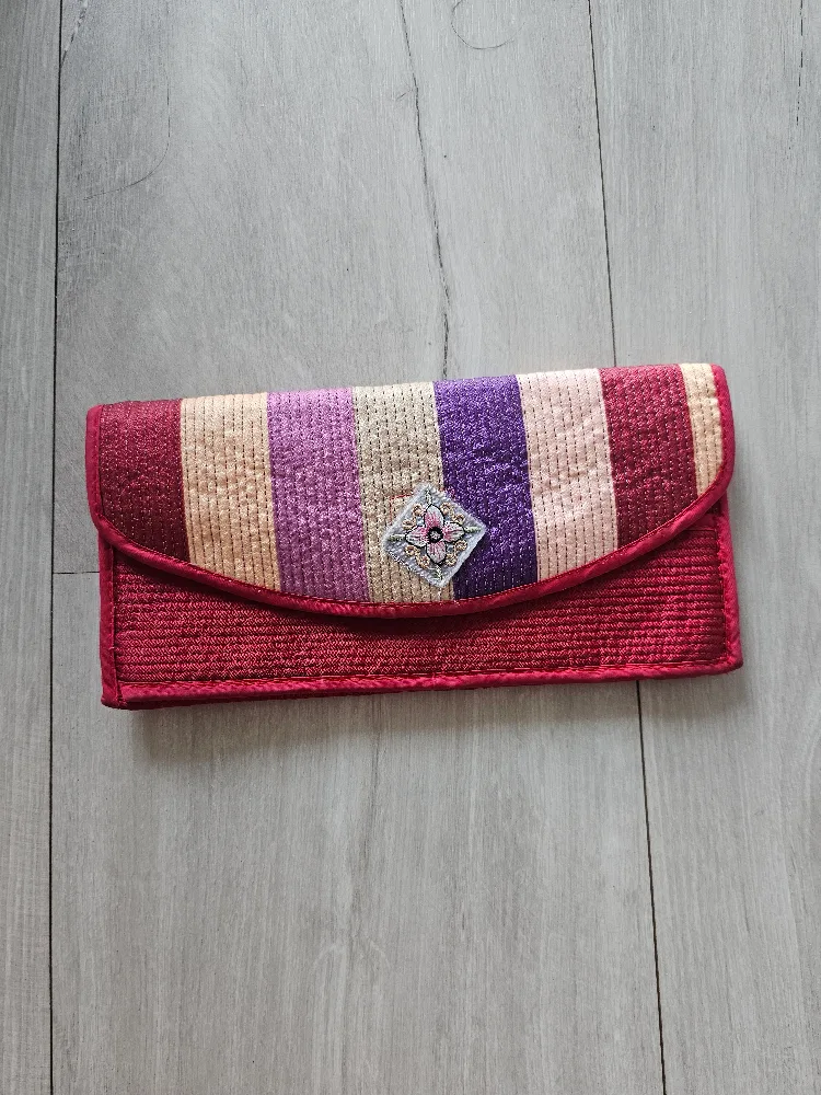 Striped Woven Clutch - Red & Purple thumbnail