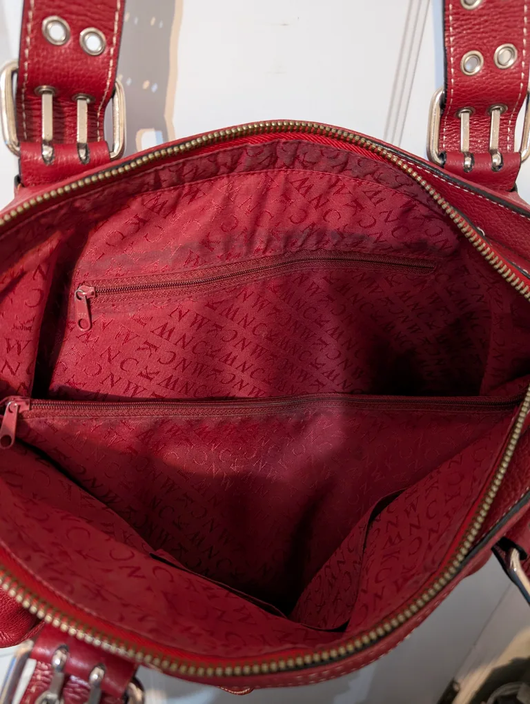 CNKW Large Red Genuine Sturdy Leather Tote Bag image indicator(3)